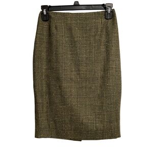 Escada Vintage Plaid Wool Silk Skirt Green